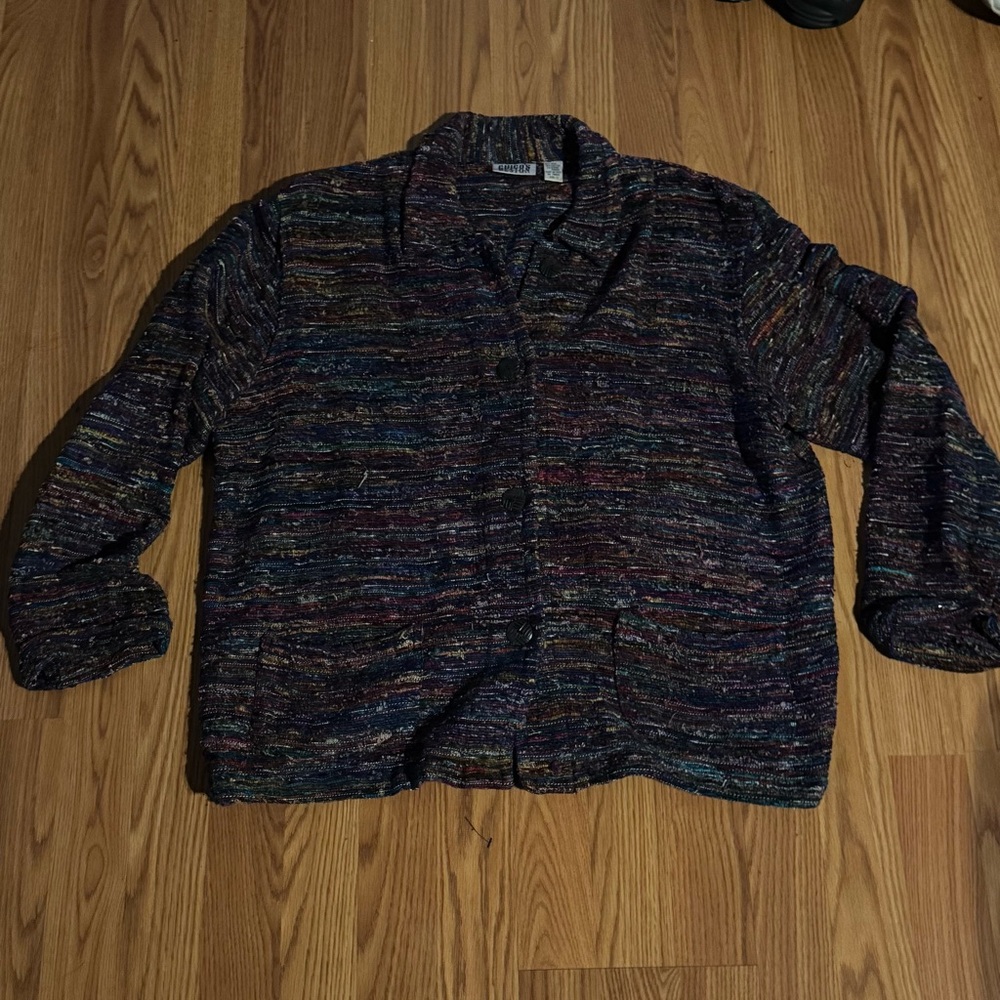 Chicos‎ Design Vintage Multicolor Silk Tweed Textured Button Jacket Size 3